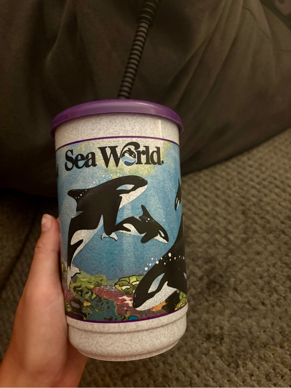 Vintage 1995 Sea World Park Souvenir Cup Shamu Orca Whale Tumbler Sip Straw 90s